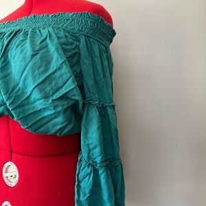 FREE PEOPLE Teal Off-Shoulder Blouse